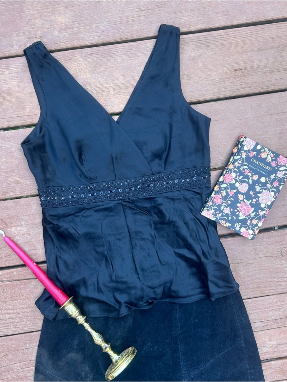 Vintage International Concepts Beaded Silk Satin Going Out top